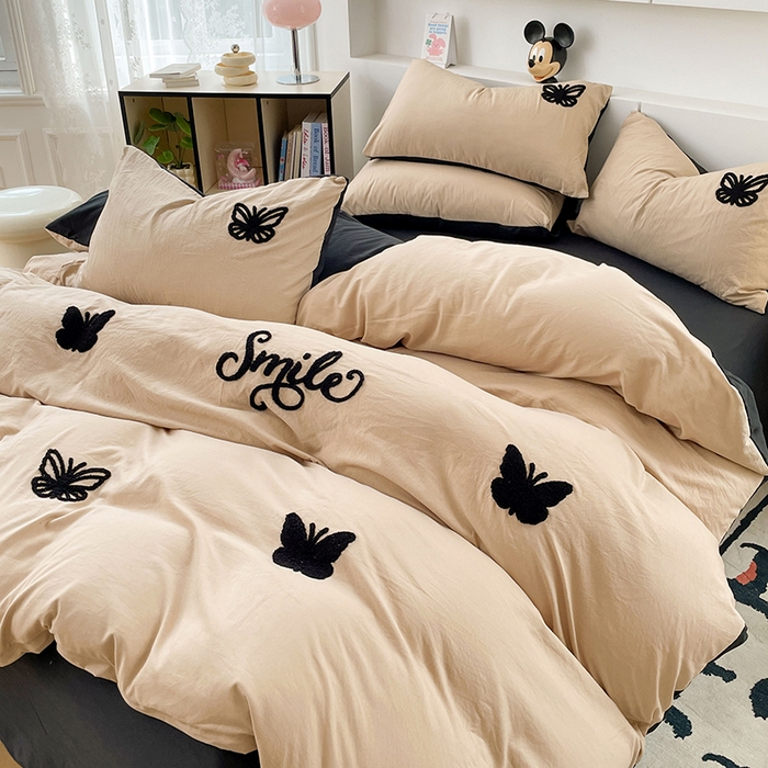 91家纺网 家纺一手货源 找家纺 优尚佳生活馆 2025新款水洗棉毛巾绣四件套（提供买家秀） 幸运蝴蝶