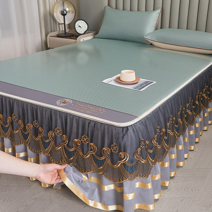 91家纺网 家纺一手货源 找家纺 情恒家纺 2025新款冰藤可拆卸床裙席三件套 皇朝 辰青