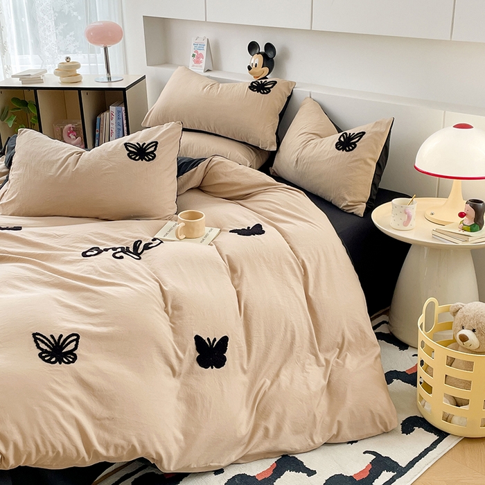 91家纺网 家纺一手货源 找家纺 优尚佳生活馆 2025新款水洗棉毛巾绣四件套（提供买家秀） 幸运蝴蝶