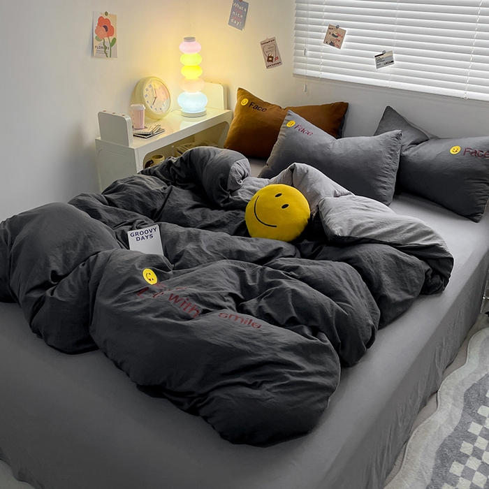 91家纺网 家纺一手货源 找家纺 优尚佳生活馆 2025新款水洗棉磨毛刺绣四件套 深浅灰