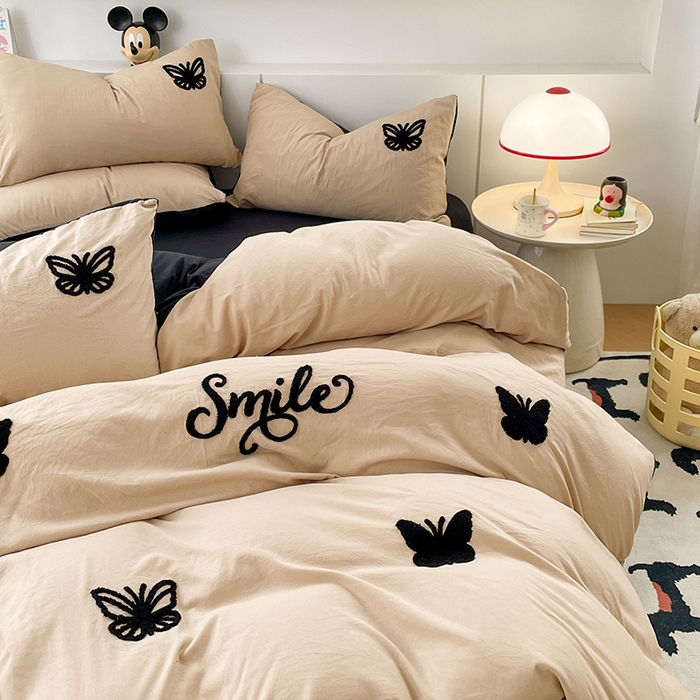 91家纺网 家纺一手货源 找家纺 优尚佳生活馆 2025新款水洗棉毛巾绣四件套（提供买家秀） 幸运蝴蝶