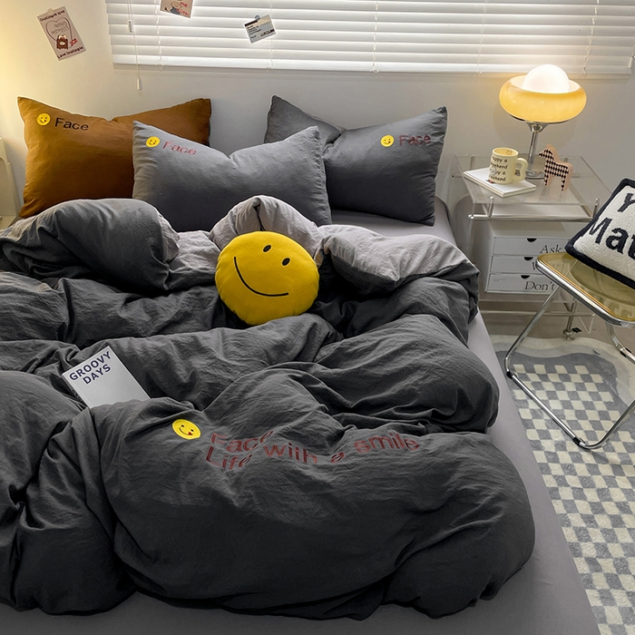 91家纺网 家纺一手货源 找家纺 优尚佳生活馆 2025新款水洗棉磨毛刺绣四件套 深浅灰