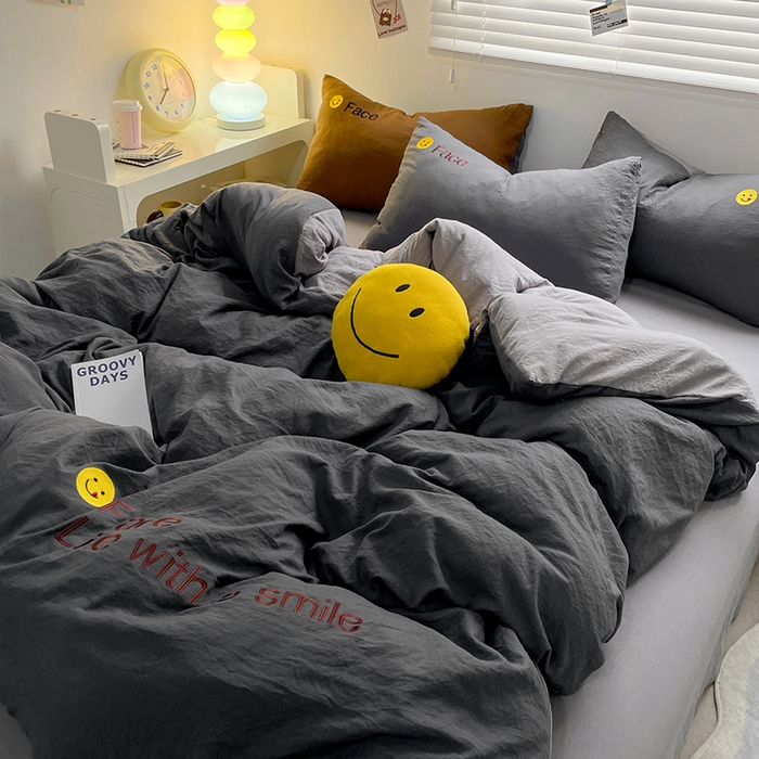 91家纺网 家纺一手货源 找家纺 优尚佳生活馆 2025新款水洗棉磨毛刺绣四件套 深浅灰