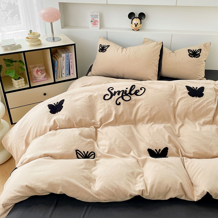 91家纺网 家纺一手货源 找家纺 优尚佳生活馆 2025新款水洗棉毛巾绣四件套（提供买家秀） 幸运蝴蝶