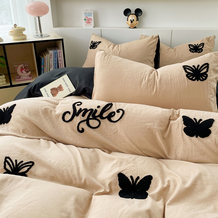 91家纺网 家纺一手货源 找家纺 优尚佳生活馆 2025新款水洗棉毛巾绣四件套（提供买家秀） 幸运蝴蝶