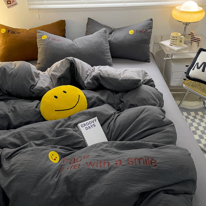 91家纺网 家纺一手货源 找家纺 优尚佳生活馆 2025新款水洗棉磨毛刺绣四件套 深浅灰