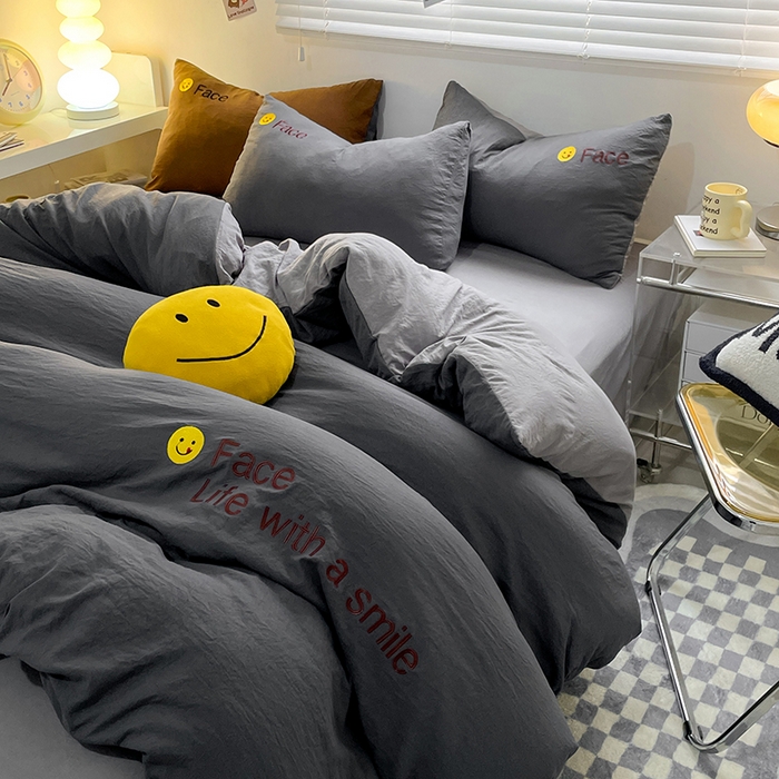 91家纺网 家纺一手货源 找家纺 优尚佳生活馆 2025新款水洗棉磨毛刺绣四件套 深浅灰