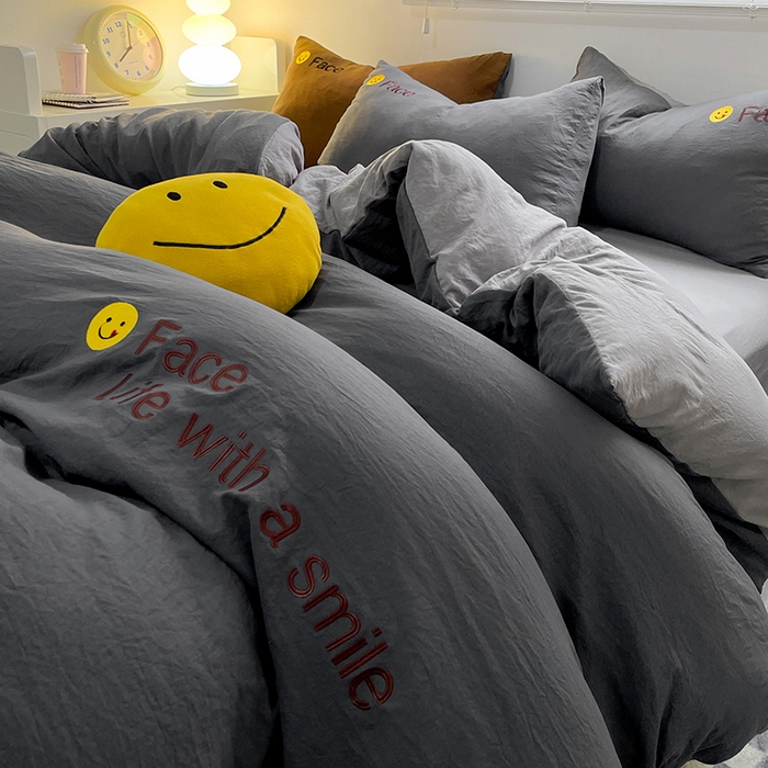 91家纺网 家纺一手货源 找家纺 优尚佳生活馆 2025新款水洗棉磨毛刺绣四件套 深浅灰