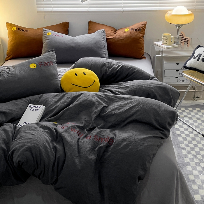 91家纺网 家纺一手货源 找家纺 优尚佳生活馆 2025新款水洗棉磨毛刺绣四件套 深浅灰