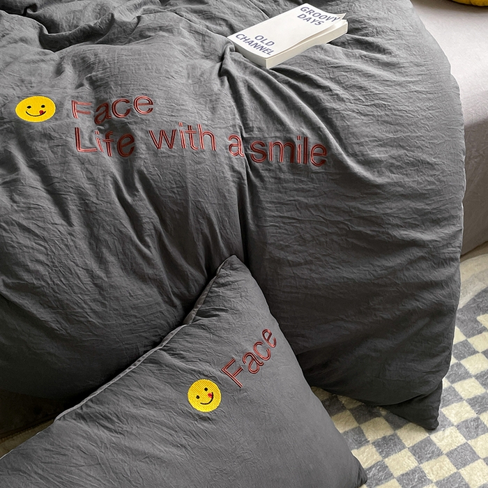 91家纺网 家纺一手货源 找家纺 优尚佳生活馆 2025新款水洗棉磨毛刺绣四件套 深浅灰