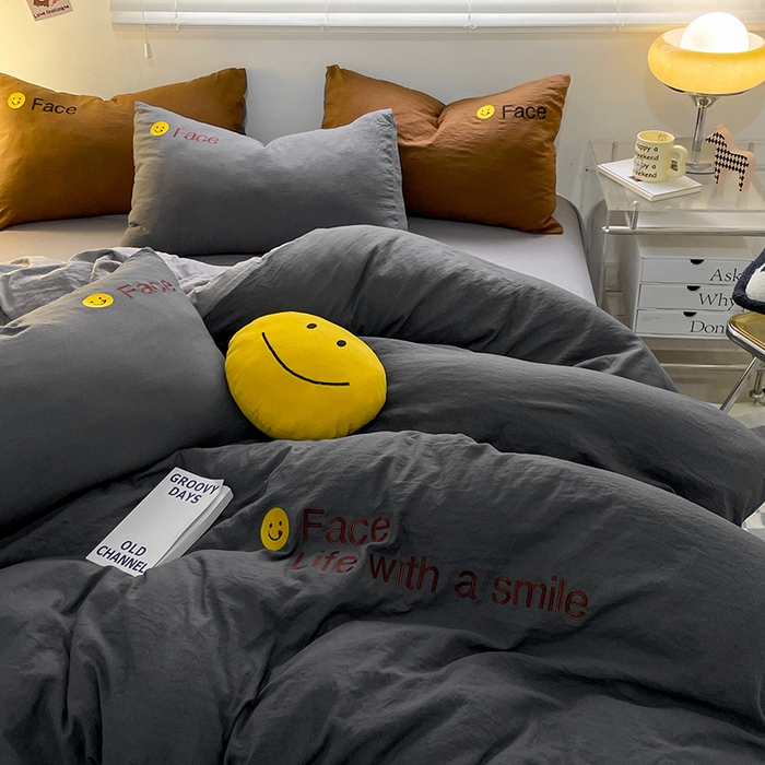 91家纺网 家纺一手货源 找家纺 优尚佳生活馆 2025新款水洗棉磨毛刺绣四件套 深浅灰