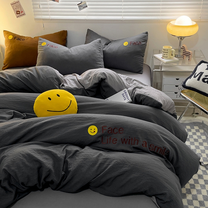 91家纺网 家纺一手货源 找家纺 优尚佳生活馆 2025新款水洗棉磨毛刺绣四件套 深浅灰