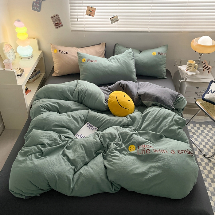 优尚佳生活馆 2025新款水洗棉磨毛刺绣四件套 松绿