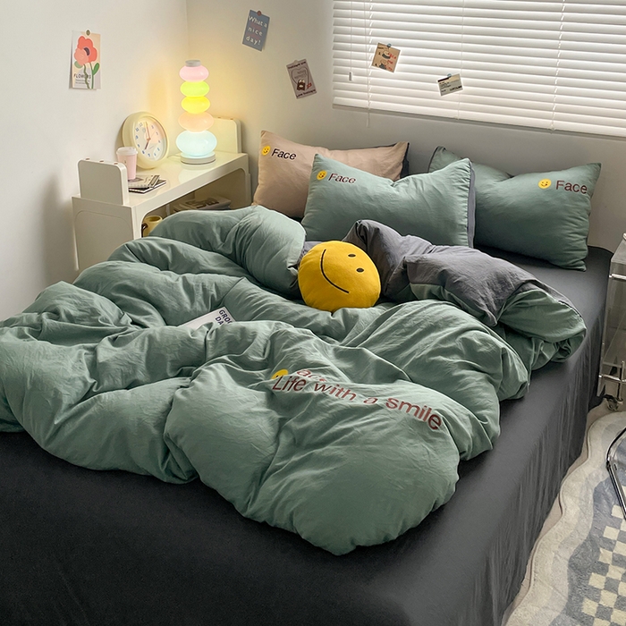 91家纺网 家纺一手货源 找家纺 优尚佳生活馆 2025新款水洗棉磨毛刺绣四件套 松绿