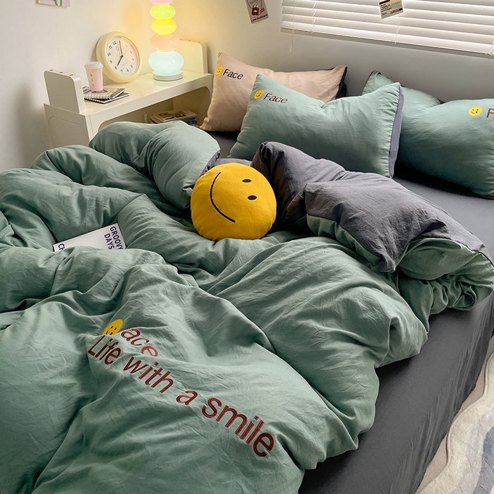 91家纺网 家纺一手货源 找家纺 优尚佳生活馆 2025新款水洗棉磨毛刺绣四件套 松绿