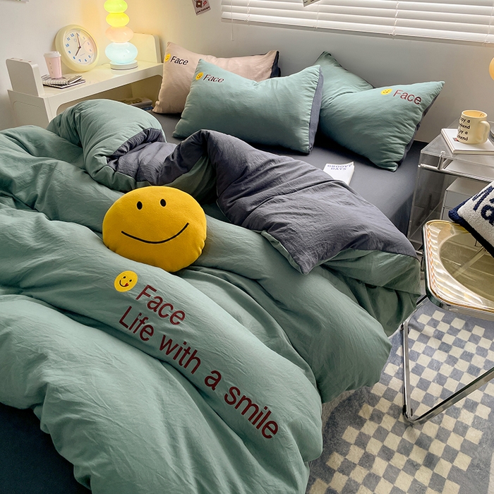 91家纺网 家纺一手货源 找家纺 优尚佳生活馆 2025新款水洗棉磨毛刺绣四件套 松绿