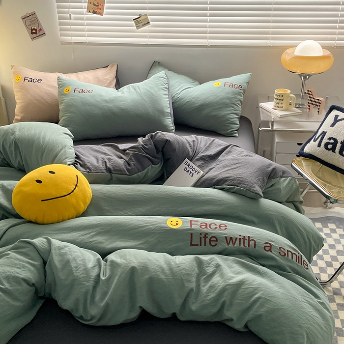 91家纺网 家纺一手货源 找家纺 优尚佳生活馆 2025新款水洗棉磨毛刺绣四件套 松绿