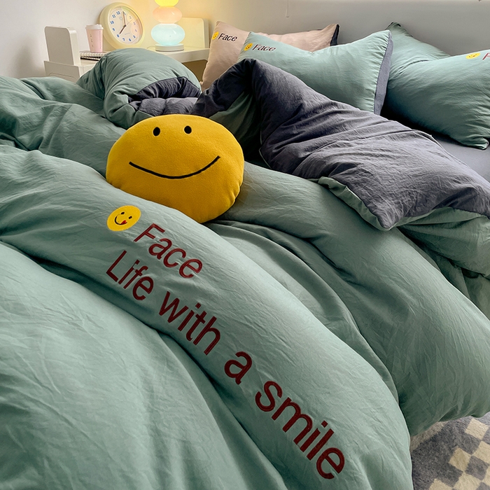 91家纺网 家纺一手货源 找家纺 优尚佳生活馆 2025新款水洗棉磨毛刺绣四件套 松绿