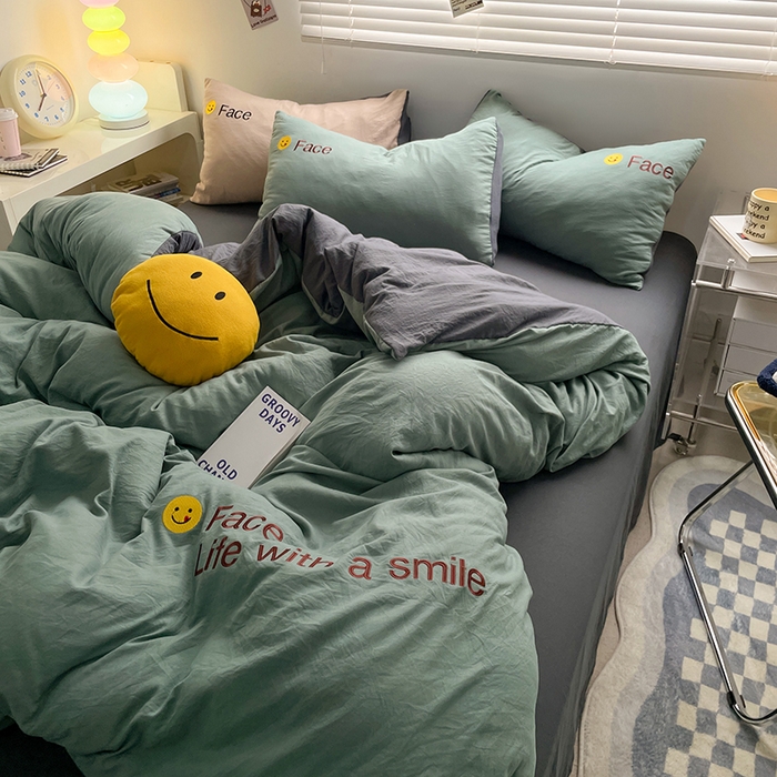 91家纺网 家纺一手货源 找家纺 优尚佳生活馆 2025新款水洗棉磨毛刺绣四件套 松绿