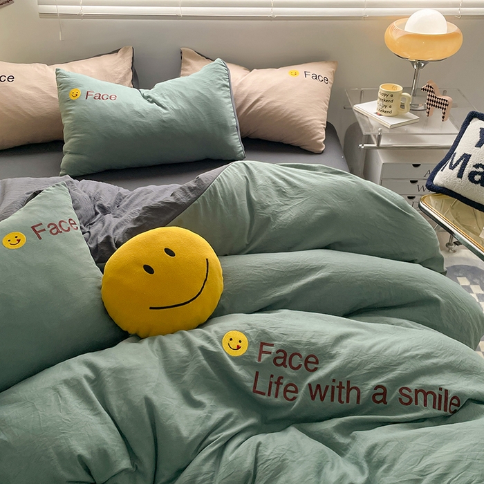 91家纺网 家纺一手货源 找家纺 优尚佳生活馆 2025新款水洗棉磨毛刺绣四件套 松绿