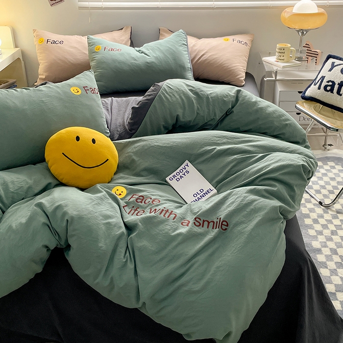 91家纺网 家纺一手货源 找家纺 优尚佳生活馆 2025新款水洗棉磨毛刺绣四件套 松绿