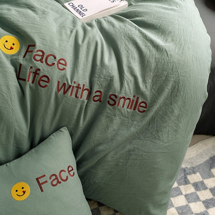 91家纺网 家纺一手货源 找家纺 优尚佳生活馆 2025新款水洗棉磨毛刺绣四件套 松绿