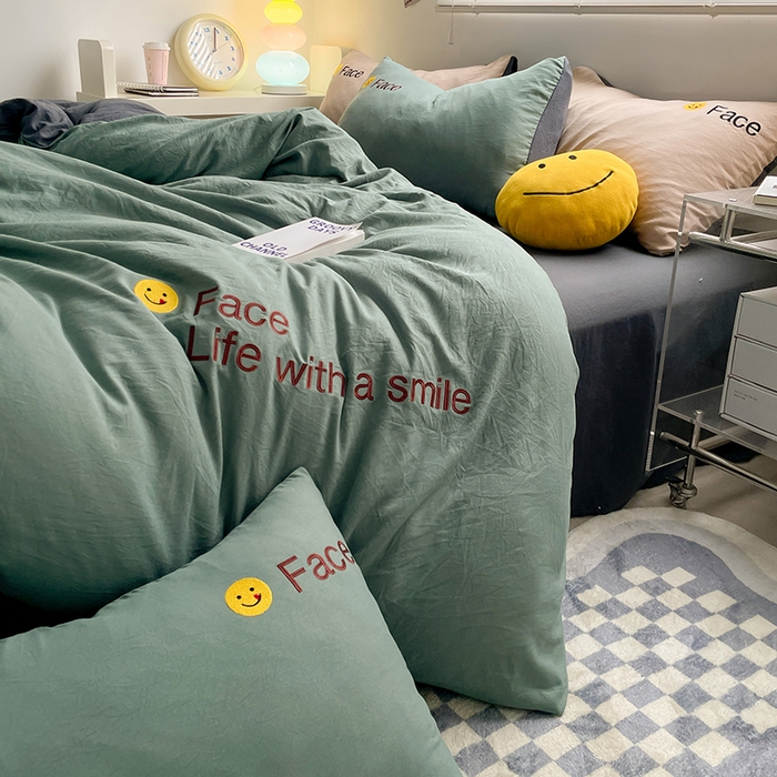 91家纺网 家纺一手货源 找家纺 优尚佳生活馆 2025新款水洗棉磨毛刺绣四件套 松绿