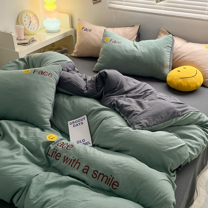 91家纺网 家纺一手货源 找家纺 优尚佳生活馆 2025新款水洗棉磨毛刺绣四件套 松绿