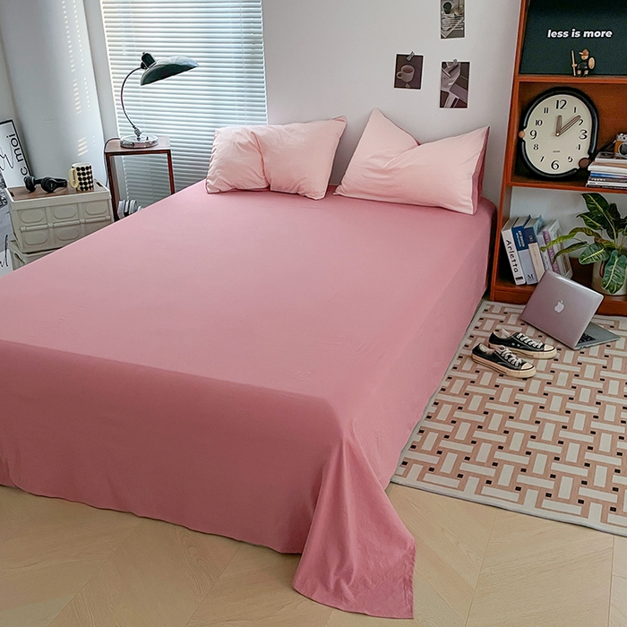 91家纺网 家纺一手货源 找家纺 优尚佳生活馆 2025新款ins风超柔褶皱亲肤磨毛水洗棉四件套双拼系列（风格二） 芭比粉红