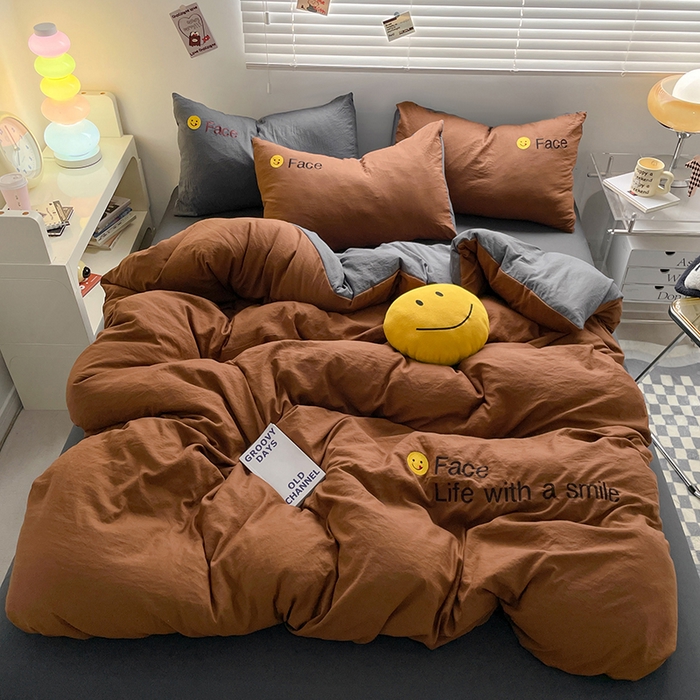 优尚佳生活馆 2025新款水洗棉磨毛刺绣四件套 糖卡灰