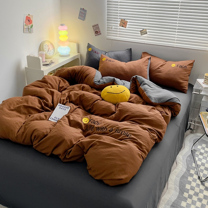 91家纺网 家纺一手货源 找家纺 优尚佳生活馆 2025新款水洗棉磨毛刺绣四件套 糖卡灰