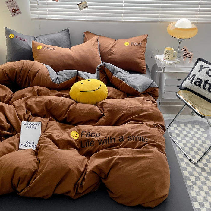 91家纺网 家纺一手货源 找家纺 优尚佳生活馆 2025新款水洗棉磨毛刺绣四件套 糖卡灰