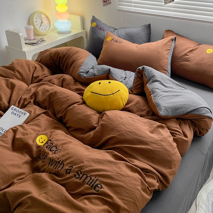 91家纺网 家纺一手货源 找家纺 优尚佳生活馆 2025新款水洗棉磨毛刺绣四件套 糖卡灰