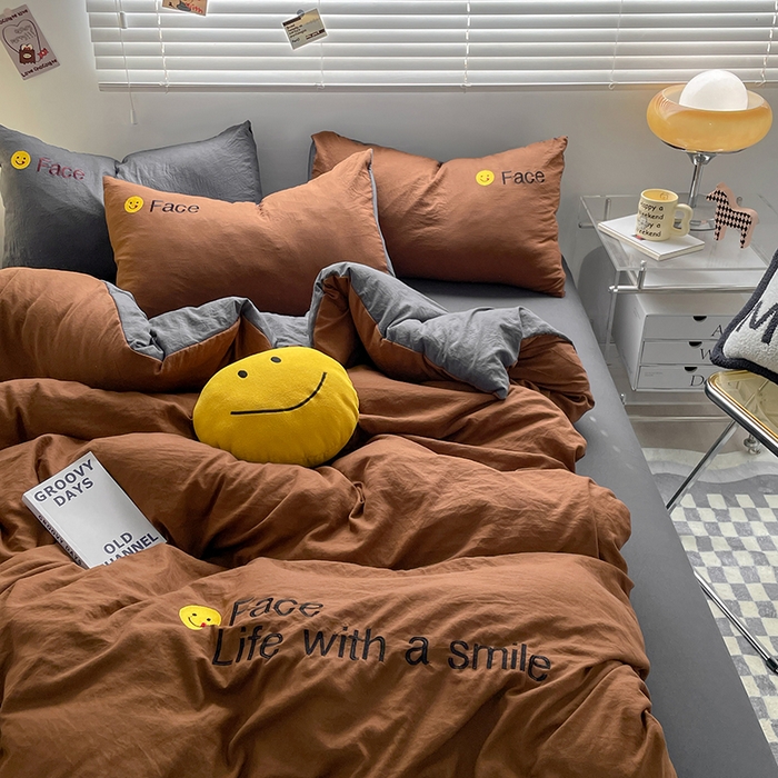 91家纺网 家纺一手货源 找家纺 优尚佳生活馆 2025新款水洗棉磨毛刺绣四件套 糖卡灰