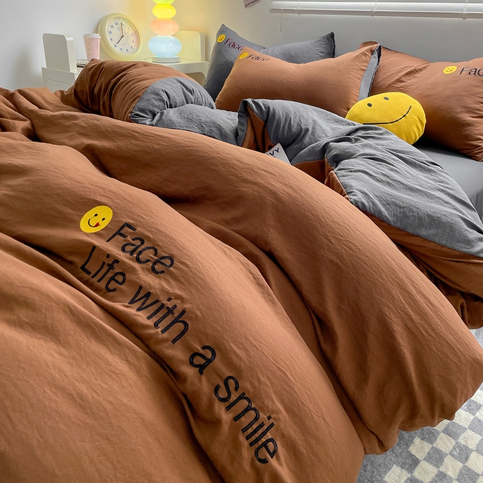 91家纺网 家纺一手货源 找家纺 优尚佳生活馆 2025新款水洗棉磨毛刺绣四件套 糖卡灰