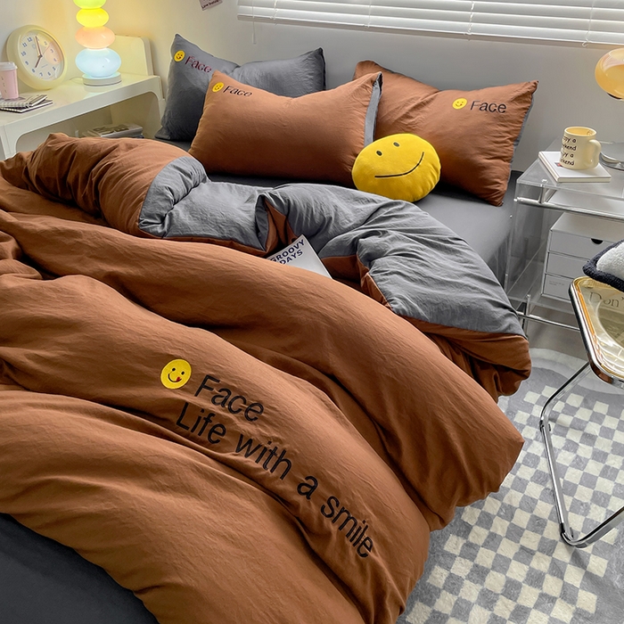 91家纺网 家纺一手货源 找家纺 优尚佳生活馆 2025新款水洗棉磨毛刺绣四件套 糖卡灰