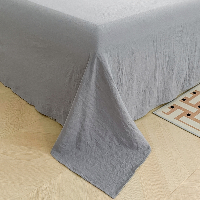 91家纺网 家纺一手货源 找家纺 优尚佳生活馆 2025新款ins风超柔褶皱亲肤磨毛水洗棉四件套双拼系列（风格二） 宝兰浅灰