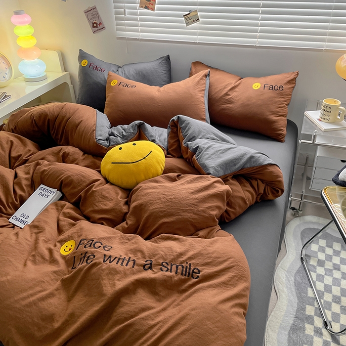 91家纺网 家纺一手货源 找家纺 优尚佳生活馆 2025新款水洗棉磨毛刺绣四件套 糖卡灰