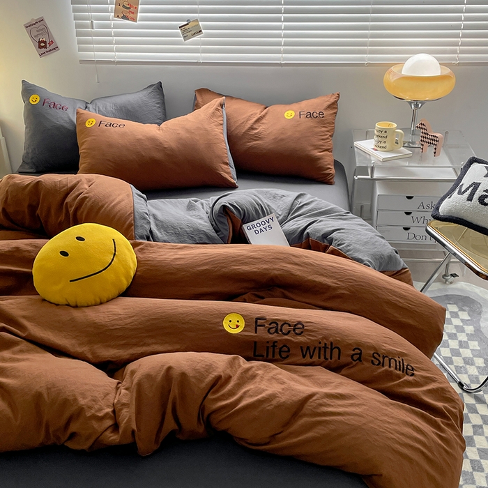 91家纺网 家纺一手货源 找家纺 优尚佳生活馆 2025新款水洗棉磨毛刺绣四件套 糖卡灰