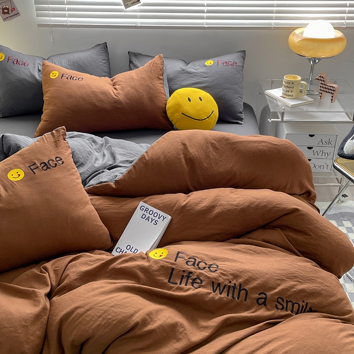 91家纺网 家纺一手货源 找家纺 优尚佳生活馆 2025新款水洗棉磨毛刺绣四件套 糖卡灰