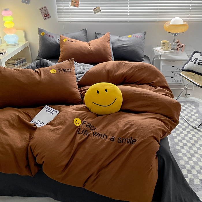 91家纺网 家纺一手货源 找家纺 优尚佳生活馆 2025新款水洗棉磨毛刺绣四件套 糖卡灰