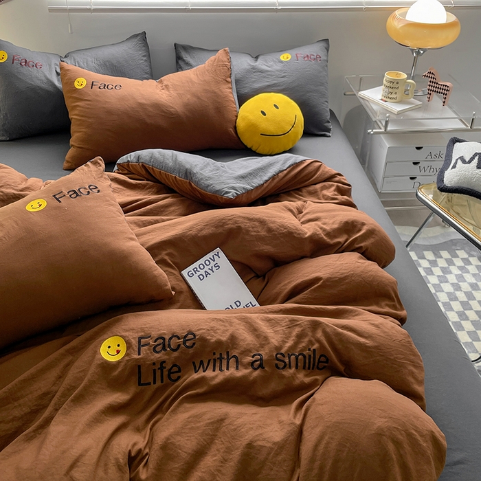 91家纺网 家纺一手货源 找家纺 优尚佳生活馆 2025新款水洗棉磨毛刺绣四件套 糖卡灰