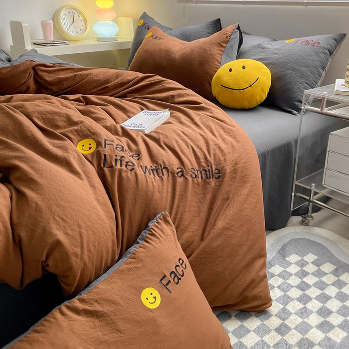 91家纺网 家纺一手货源 找家纺 优尚佳生活馆 2025新款水洗棉磨毛刺绣四件套 糖卡灰