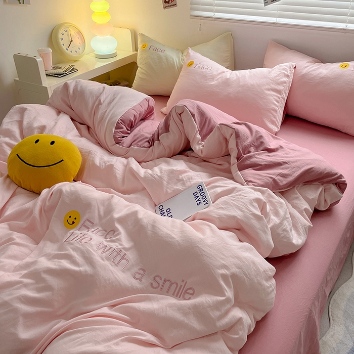 91家纺网 家纺一手货源 找家纺 优尚佳生活馆 2025新款水洗棉磨毛刺绣四件套 甜心可爱