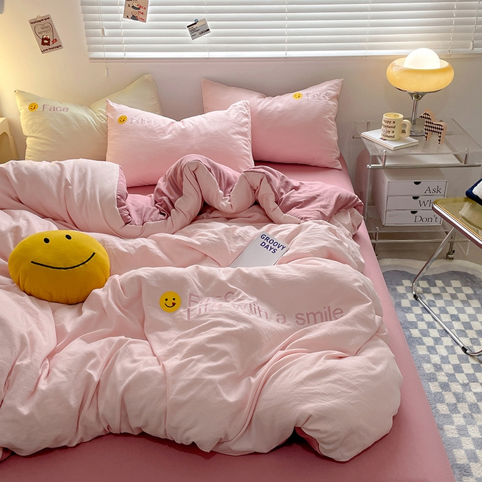 91家纺网 家纺一手货源 找家纺 优尚佳生活馆 2025新款水洗棉磨毛刺绣四件套 甜心可爱