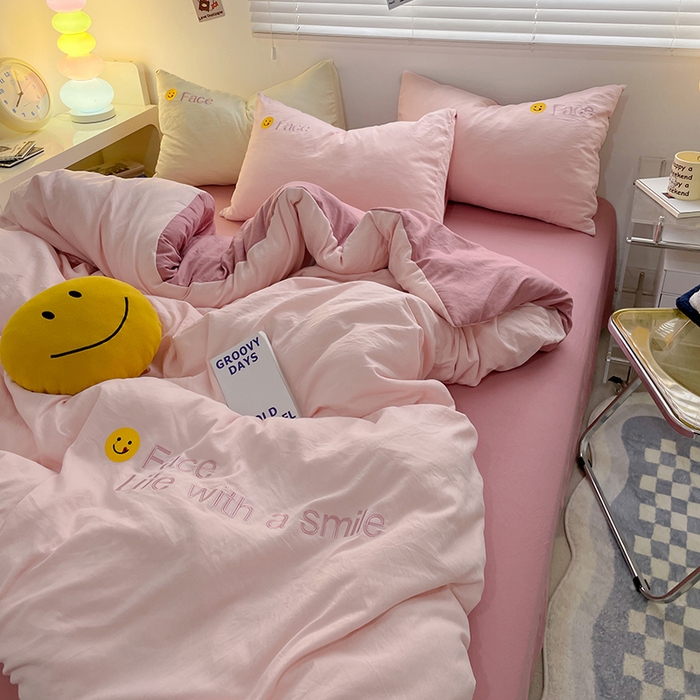 91家纺网 家纺一手货源 找家纺 优尚佳生活馆 2025新款水洗棉磨毛刺绣四件套 甜心可爱