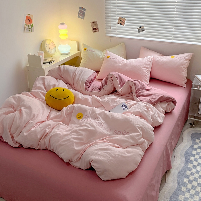 91家纺网 家纺一手货源 找家纺 优尚佳生活馆 2025新款水洗棉磨毛刺绣四件套 甜心可爱