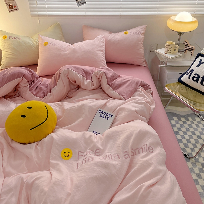 91家纺网 家纺一手货源 找家纺 优尚佳生活馆 2025新款水洗棉磨毛刺绣四件套 甜心可爱