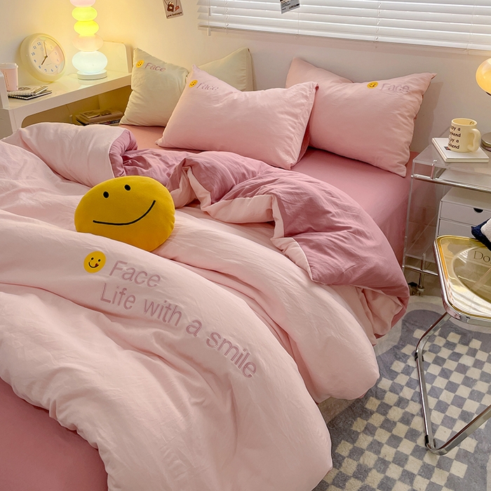 91家纺网 家纺一手货源 找家纺 优尚佳生活馆 2025新款水洗棉磨毛刺绣四件套 甜心可爱