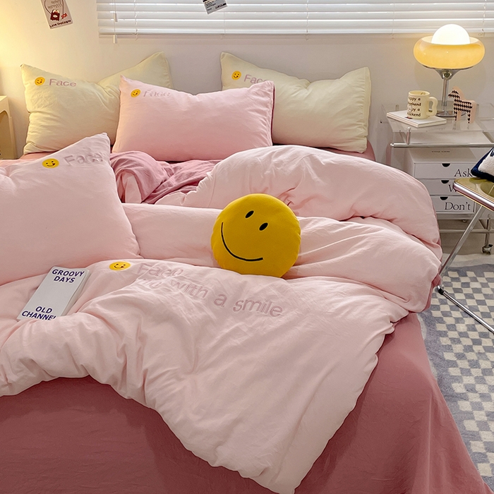 91家纺网 家纺一手货源 找家纺 优尚佳生活馆 2025新款水洗棉磨毛刺绣四件套 甜心可爱